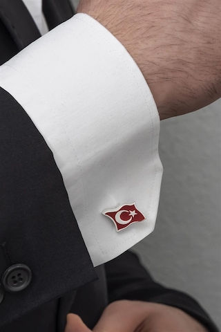 Yüzük Sanatı Ayyıldız Türk Bayrağı Mineli Gümüş Kol Düğmesi