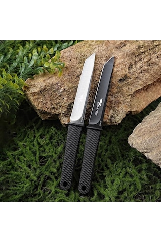 Valkyrie Paslanmaz Soğuk Çelik Tırtıklı 9cr18 Boyun Askılı Kılıflı Kamp Av Bıçağı Siyah Siyah