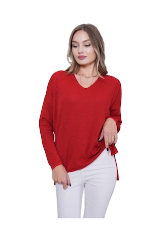 Kadın V Yaka Yaka Simli Kazak 12815 Bgl-st04225 Kırmızı
