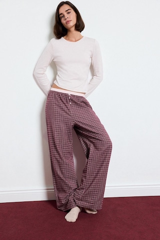 Defacto Regular Fit Bisiklet Yaka Uzun Kollu Üst Ekose Desenli Geniş Paça Alt Flanel Pijama Takımı H4398ax26aubr285 Bordo-br285