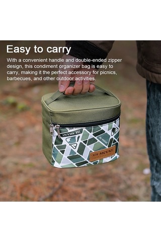 Tongxida 7 Parça Baharat Saklama Seti - 3 Plastik Şişe + 4 Cam Kavanoz - Taşınabilir Oxford Kumaş Çanta Yeşil Yeşil