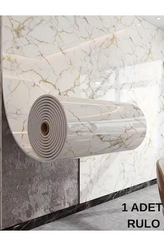 GLOX 120cm X 3 Metre Tek Parça Yapışkanlı Rulo Mermer Desenli Duvar Paneli Kağıdı Silinebilir