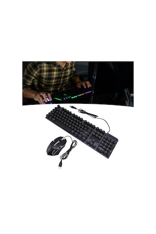 Xindoker D500 Siyah Kablolu Klavye Fare Seti, Pencere Ve Mac Uyumlu, 1600 Dpı, Su Geçirmez, Işıklı Tuşlar, Dayanıklı Uv Baskı, Plug And Play