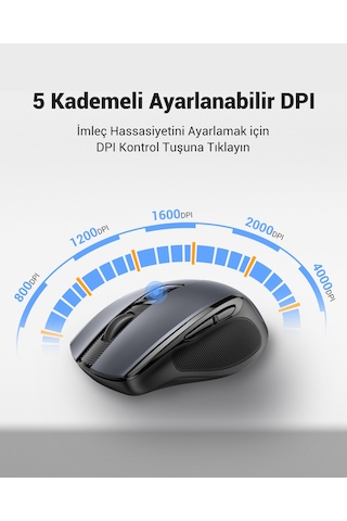 Ugreen 4.000 Dpı Ergonomik Sessiz Kablosuz Optik Mouse, 90545 -