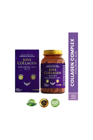 Jove Collagen Komplex Kollajen Tip 1-2-3 Hidrolize Kollajen Peptit Hyaluronik Asit C ve D3 Vitamini 60 Kapsül