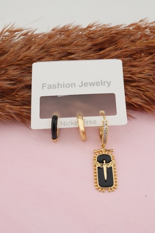 Kadın Kararmaz Mineli Kalp Detaylı Zirkon Küpe Set Altın-M