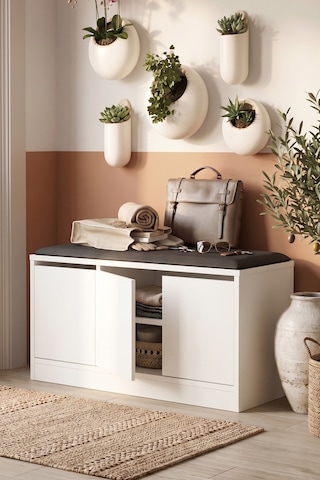 Yurudesign More Puflu Ayakkabılık 3 Kapaklı Dolap 90Cm Beyaz Mr2- Beyaz