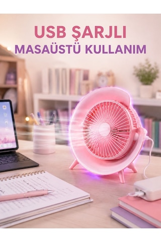 Gece Lambası Özellikli Şarjlı Mini Masaüstü Fan Diğer