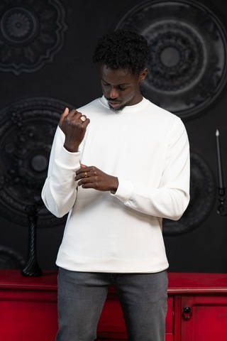 Dorss Regular Fit Armürlü Bisiklet Yaka Likralı Mevsimlik Sweatshirt Beyaz