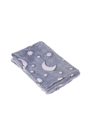 Padalink Gri Ay Desenli Parlak Flanel Battaniye - Işık Veren Çocuk Uyku Battaniyesi, Konforlu Isı Sağlar, 1x1.5m Kutulu Paket Gri