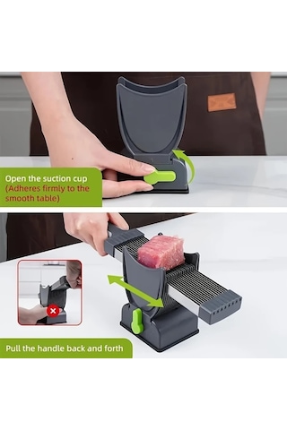 Honeybeeshop Paslanmaz Çelik Manuel Et Sebze Kesici Siyah Ayarlanabilir Vantuzlu Hızlı Dilimleyici Pürüzsüz Kesim Çok Fonksiyonlu Mutfak Aracı Siyah