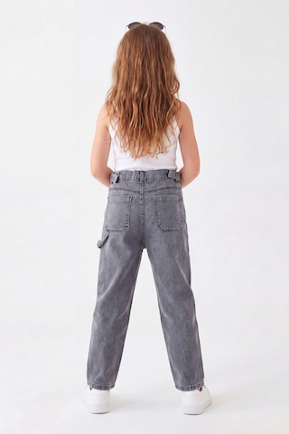 Joy Kids Kız Çocuk Mom Kalıp Aplet Tokalı Kot Pantolon 9-16yaş Gri Açık Gri