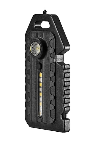 Jeemson Siyah Mini Led El Feneri Anahtarlık - 5 Seviye Aydınlatma, İshık, Piskopu, Cam Kırıcı, Şişe Açıcı, Type-c Şarjlı Alüminyum Siyah