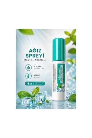 Ağız Spreyi - Ağız Kokusu Giderici, Ferah Nefes, Mentol Aromalı, Alkolsüz & Gazsız, 15 Ml