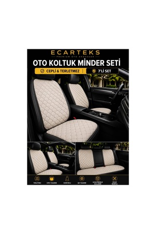 Terletmez Cepli Oto Koltuk Minder Seti Kolay Montaj Universal Koruyucu Kılıf Kumaş Bej