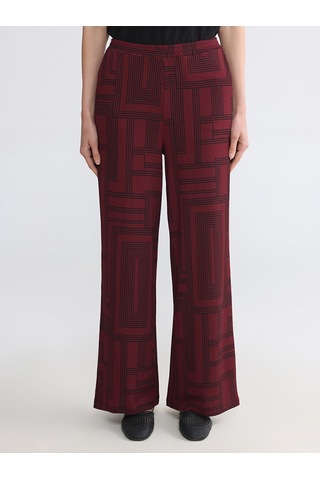 Lcw Everyday Bordo Beli Lastikli Geometrik Desenli Kadın Pantolon