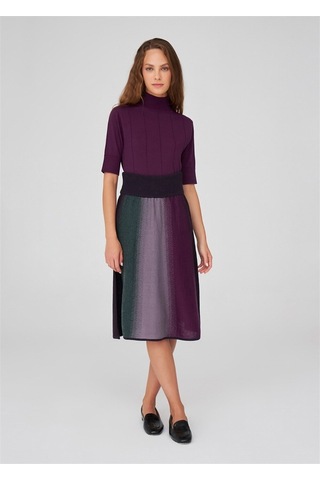 Peraluna Yüksek Bel Diz Altı Kadın Triko Etek Çok Renkli Çok Renkli