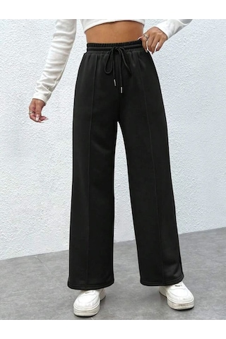 Kallima Siyah Çimalı Yüksek Bel Bol Paça Mevsimlik Eşofman Altı Siyah