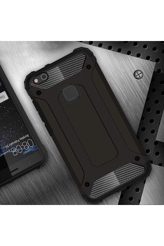 Huawei P10 Lite Silikon Armor Hybrid Zırh Kılıf Siyah