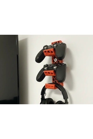 3d Baskı Petek Desenli Duvar Tipi İki Oyun Kolu Ve Kulaklık Askısı Turuncu Gaming Odası Düzenleyici