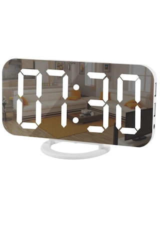 Monozone Aynalı Çift Usb Li Masa Saati Alarmlı Dijital Ev Ofis