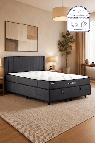 Niron Scarface 140x190 Cm Çift Kişilik Yatak Baza Başlık Seti - Sert Full Ortopedik 140 x 190