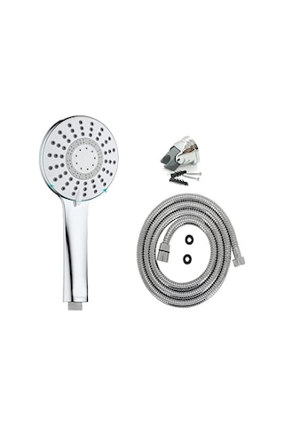 Rainy Lüks Duş Seti - 5 Fonksiyonlu Masaj Duş Başlığı + 150cm Ekstra Uzun Çift Kenetli Duş Spirali Hortumu + Duş Başlığı Mafsal Askısı Siyah