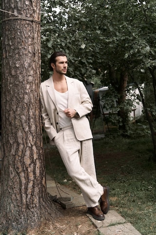 Carlo Naturel Keten Erkek Pantolon Natürel