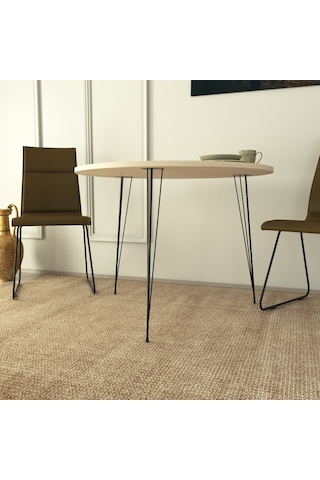 Pasific Home Sandalf Metal Ayaklı Yuvarlak Mutfak Masası Meşe