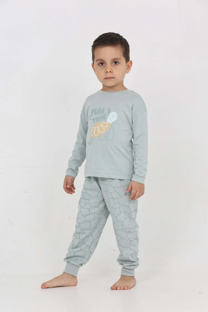 Toontoy Kids Toontoy Erkek Çocuk Kaplumbağa Baskılı Pijama Takım Yeşil
