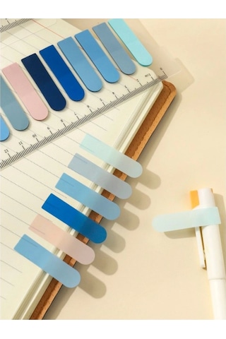 10 Renkli Soft Post-it Cetvelli Mavi Tonları Yuvarlak Şeffaf Pet İndeks Index Sticker Sticky Note
