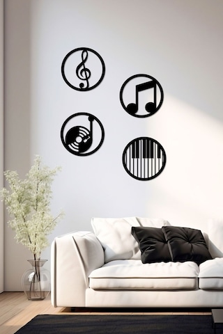 Müzik Nota Dekoratif Ahşap Duvar Dekoru - Ev Süsleri - Duvar Dekorasyon Aksesuarları Siyah