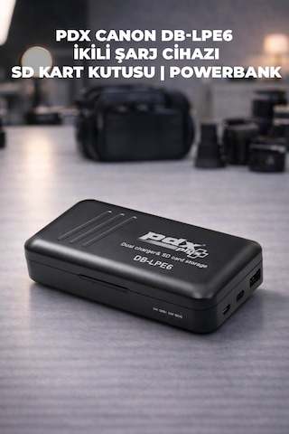 Pdx Canon Lp-e6 İkili Şarj Cihazı Ve Sd Kart Kutusu Powerbank