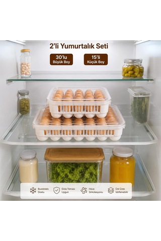 Peggy 45'li Yumurtalık Seti 15'li + 30'lu Yumurtalık, Buzdolabı Uyumlu Yumurta Saklama Kabı, Bpa İçermez, Kapaklı Yumurta Kutusu Yumurtalık Buzdolabı Organizeri Saklama Kabı Çok Renkli