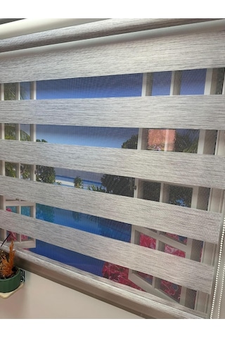 Çift Mekanizmalı Zebra Stor Perde Bambu Gri-beyaz Gri Çok Renkli