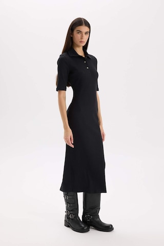 Defacto Bodycon Vücudu Saran Polo Yaka Fitilli Kaşkorse Kısa Kollu Midi Elbise D8296ax25spbk81 Siyah