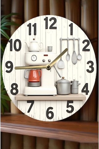 Kitchen Style Mutfak Temalı Mdf Duvar Saati Sessiz Mekanizma 3d Görünümlü Sdw230 Renkli