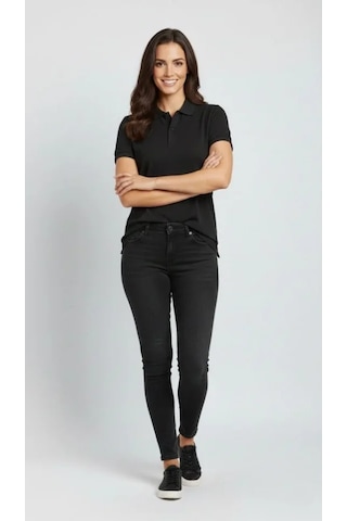 Buğrahayalin Pike Kumaş Düğmeli Yaka Regular Rahat Günlük Kısa Kol Tişört T-shirt - Siyah Siyah