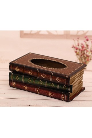 Sones Retro El Çizimi Kitap Stili Mendil Kutusu Kılıfı Kahve