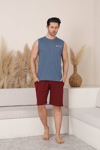 Seboteks %100 Pamuklu Kolsuz Cepli Erkek Şortlu Pijama Takımı 2011 Füme