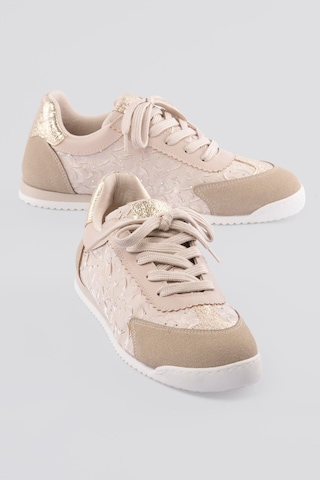 Mubiano Kadın Sneaker Taşlı Gold Ve Süet Detaylı Bağcıklı Spor Ayakkabı Zireya Bej Bej