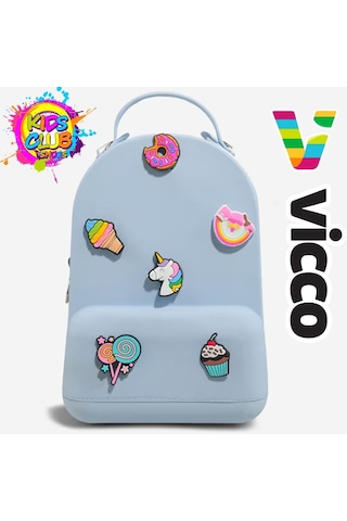 Vicco Pvc Mini Boy Çocuk Plaj Çantası Kreş Çantası Sırt Çantası Okul Çantası Unisex Çanta Mavi