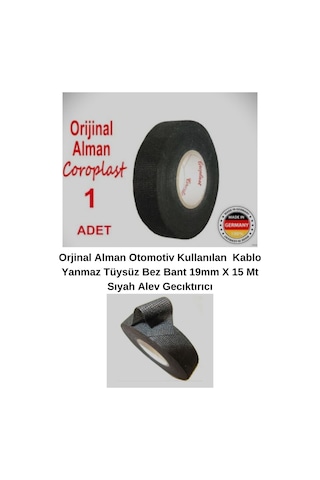 Yanmaz Tüylü Bez Kablo Bant 19mm X 15m Siyah, Alev Geciktirici