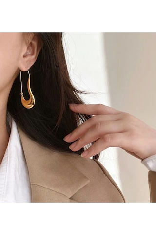 Caş Dekorasyon Altın Renkli Çelik Küpe/ Çift Altın