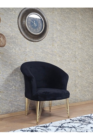 Zafir Tekli Teddy Gold Kaplama Telli Ayak Çay Seti Koltuk Tekli Berjer , Balkon, Salon, Ofis Siyah