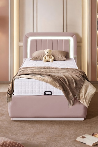 Demonte Baza Seti, Valens Ledli Tek Kişilik Baza Başlık Maxi Yatak Seti, Pembe - 100x200 Cm 100 x 200
