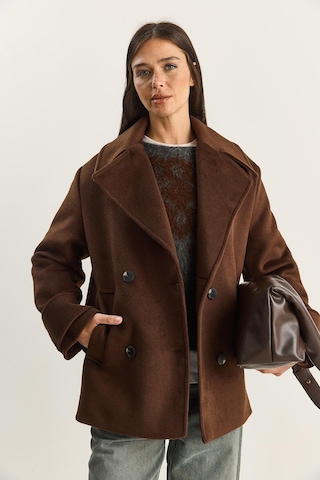 Shade Kadın Kruvaze Yaka Astarlı Kısa Oversize Kaşe Kaban 3508 60283850 - Acı Kahve Kahverengi