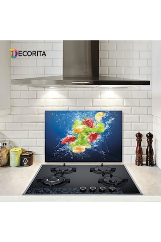 Decorıta Cam Ocak Arkası Koruyucu | Köpüklü Meyveler