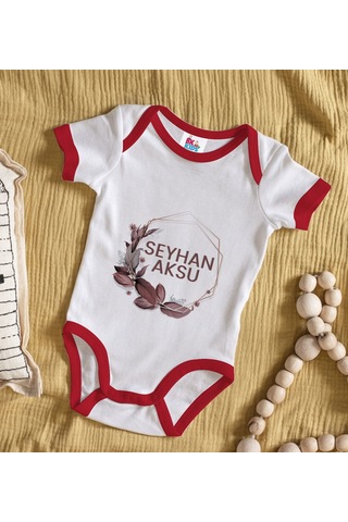 Bk Gift Bk Kids Kişiye Özel Çiçek Tasarımlı Kırmızı Bebek Body Zıbın-13 Çok Renkli