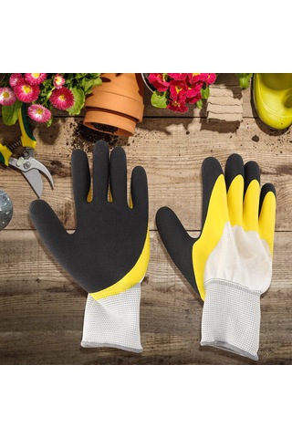 Mufunye Ergonomik Taşınabilir İş Eldiveni - Nemi Emici Pamuklu, Kaymazsız Yastık Deseniyle Bahçe, Ziraat Ve Bakım Çalışmaları İçin Sarı